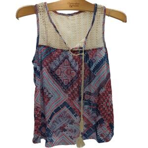 No Boundaries S (3-5) Crochet Yoke Tank Top Multicolor